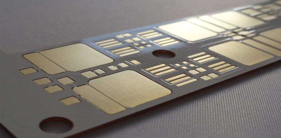 Ceramic PCB used in high-power RF applications, showcasing its robust substrate.