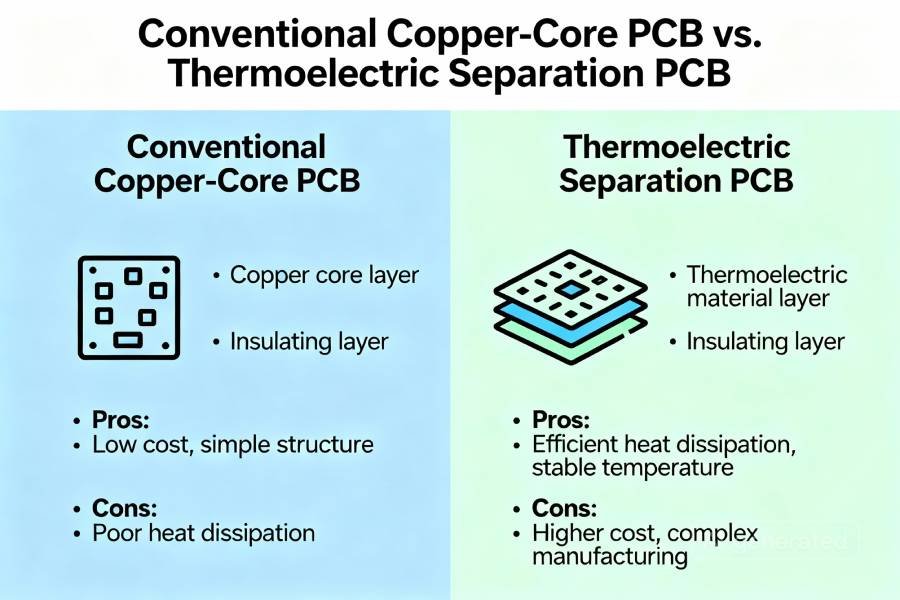conventional copper core pcb vs. thermoelectric separation pcb
