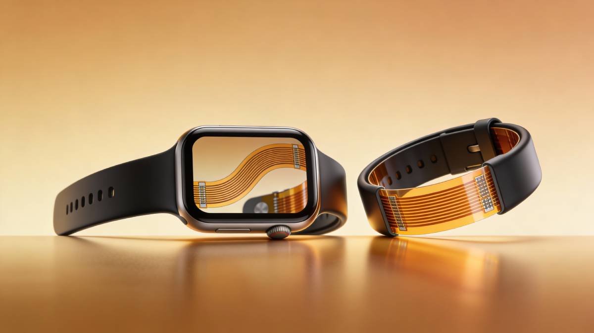 wearable devices such as a smartwatch and fitness band using internal single-sided flexible PCBs made from polyimide film