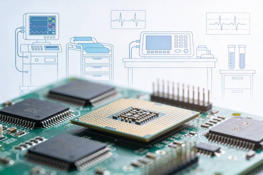 BGA PCB used in medical devices and laboratory instrumentation such as monitors, imaging systems and analyzers.
