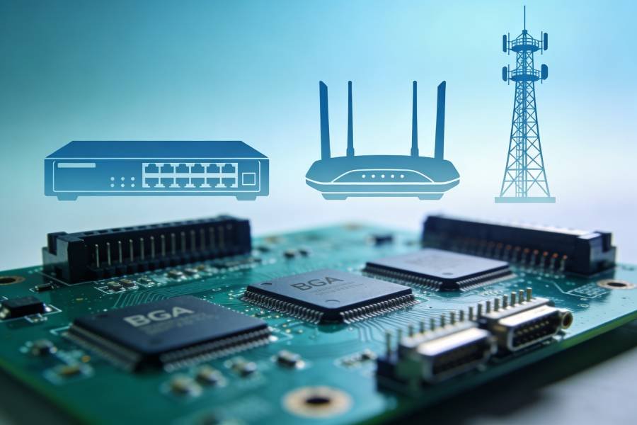 BGA PCB used in networking and telecom equipment including routers, switches and base station hardware.