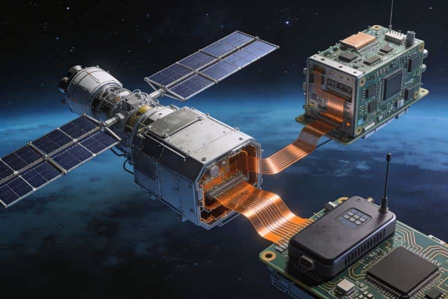 Aerospace, defense and other high-reliability systems using double-sided flex PCBs in avionics, satellite modules and communication equipment