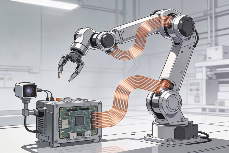 Industrial control systems and robotics using double-sided flex PCBs in robotic arms, sensors and compact control modules