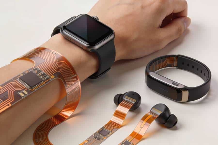 Wearable devices and consumer electronics using double-sided flex PCBs in smartwatches, fitness trackers and wireless earbuds
