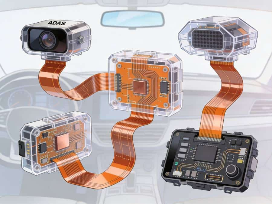 Flexible PCB and rigid-flex prototypes in automotive electronics including camera module, sensor and dashboard components