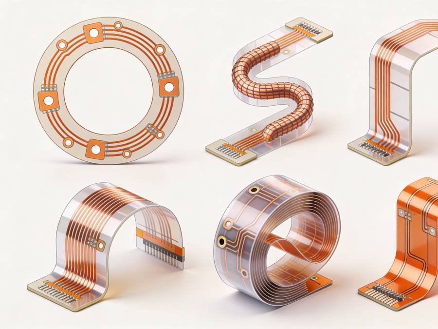 Custom flexible PCB prototypes with unique form factors and tight bending radii for specialized applications