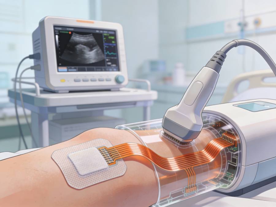 Flexible PCB prototypes in medical devices including patient monitor, diagnostic probe and wearable health sensor