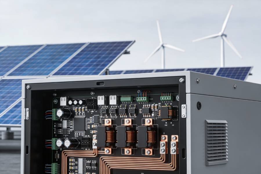 Heavy copper PCB inside renewable energy solar inverter and power storage system