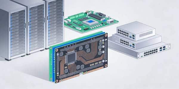 Computing or embedded data system hardware with a multilayer PCB highlighted to suggest internal processing electronics.