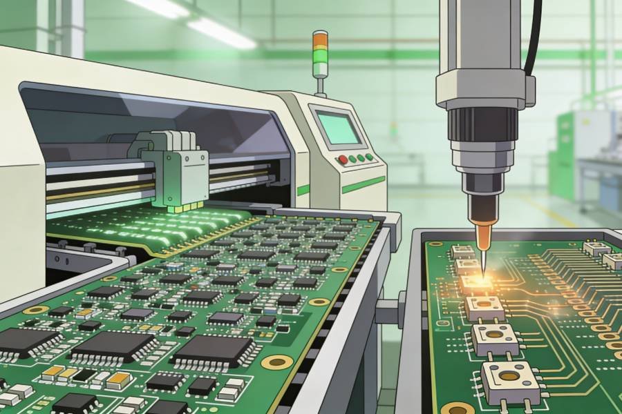 mixed technology pcb assembly with lead free smt and through hole