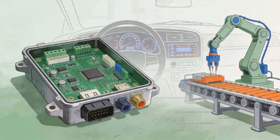 Automotive and industrial control PCB application with a circuit board mounted in an electronic control module