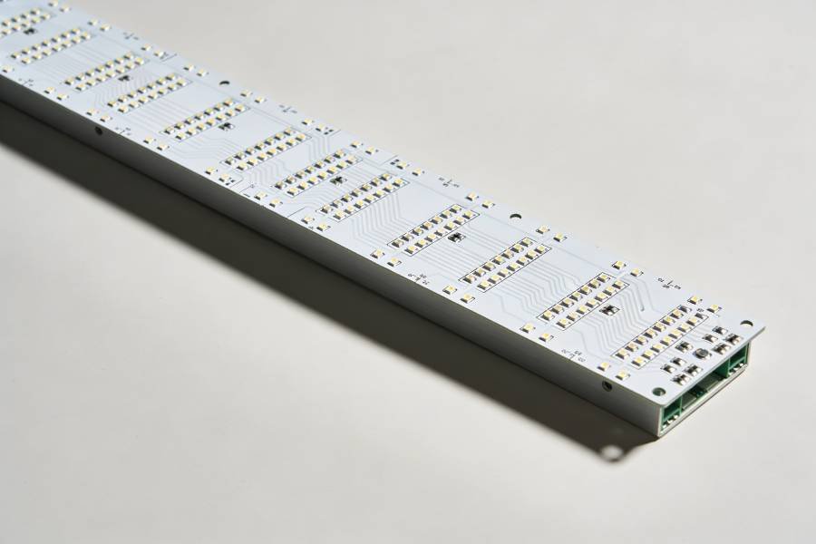 Rectangular LED grow light PCB with multiple groups of LED pad patterns, representing a full-spectrum multi-channel horticulture lighting board.