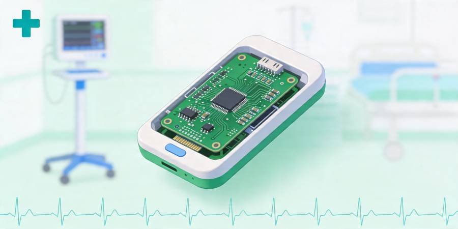 Medical and health electronics PCB application featuring a compact circuit board inside a small medical device