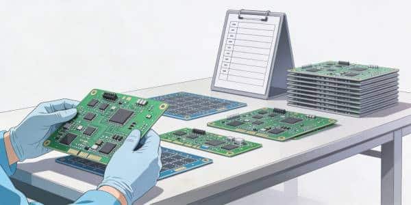 Clean inspection area with finished multilayer PCBs laid out for final visual confirmation before packing and delivery.