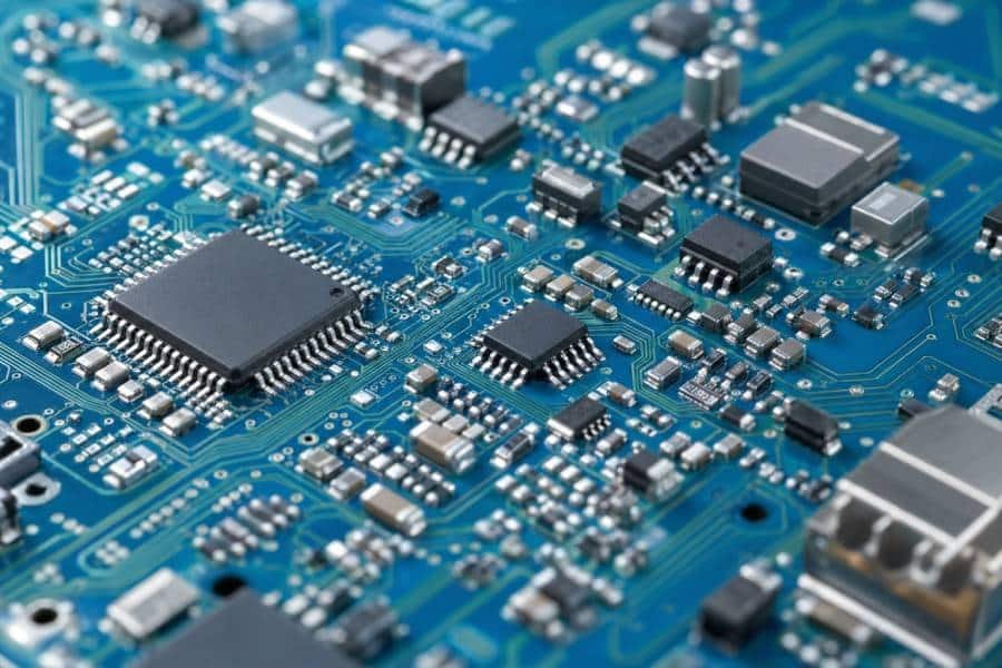 SMT PCB assembly showing surface mount components placed directly on the board for high-density design