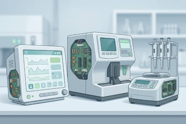 Medical and reliability-critical devices illustration showing clinical electronic equipment that can use through-hole PCB assembly.