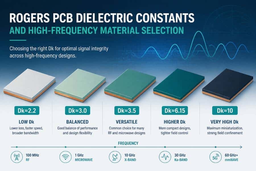 different rogers pcb dielectric constant levels for high frequency material selection.