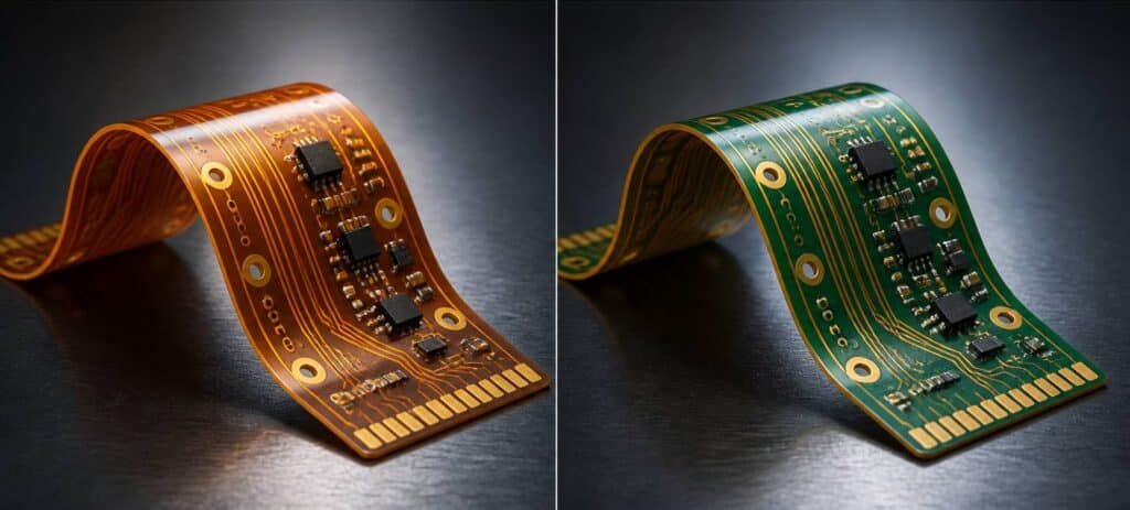 Side-by-side comparison of flexible PCB coverlay and LPI solder mask