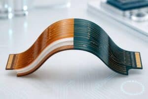 Adhesive vs. adhesiveless flex PCB comparison cover showing layered flexible circuit board structure