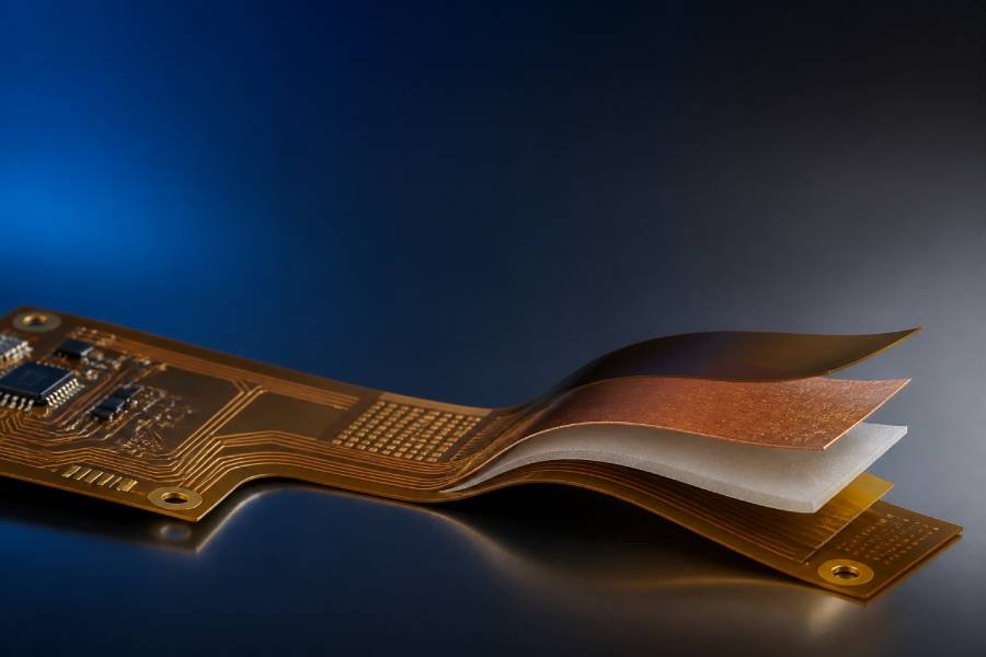 Flex PCB adhesives and bonding materials cover showing layered flexible circuit construction