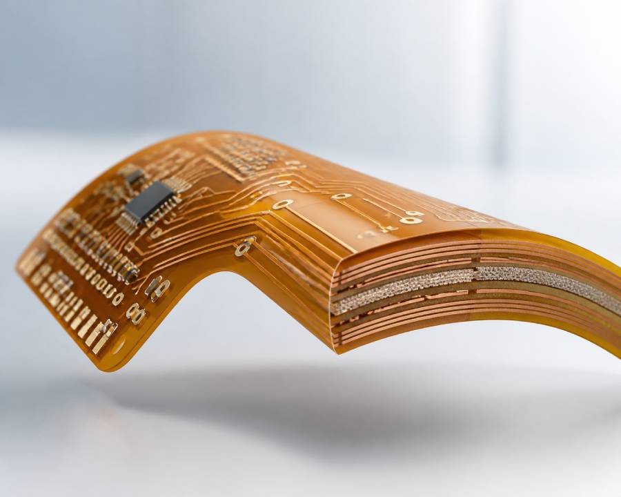 PI flex PCB cross section showing polyimide substrate, copper traces, and layered structure