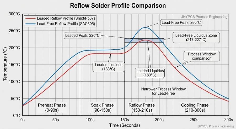 reflow solder profile comparison leaded vs lead free