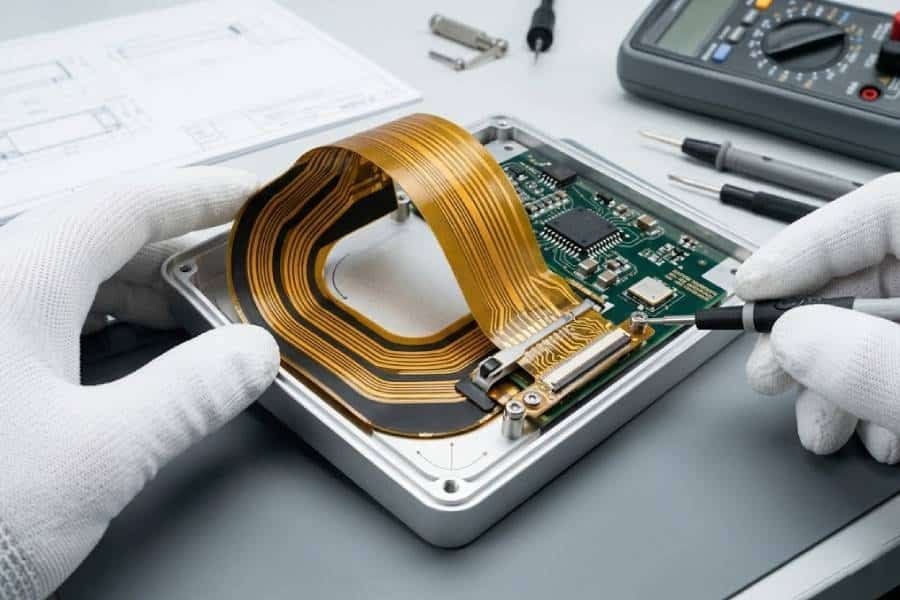 Flexible PCB installation with proper bend radius and handling