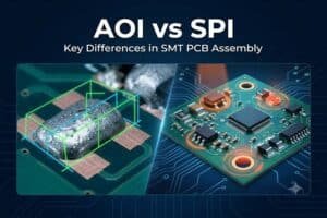 AOI vs SPI: Key differences in SMT PCB Assembly process showing solder paste inspection and automated optical inspection