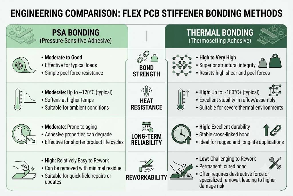 Flex PCB stiffener performance comparison chart
