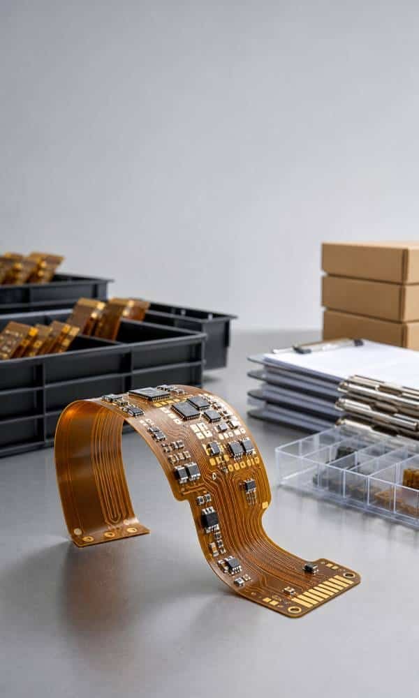 Flexible PCB assembly image showing lead time planning, MOQ, and order type support