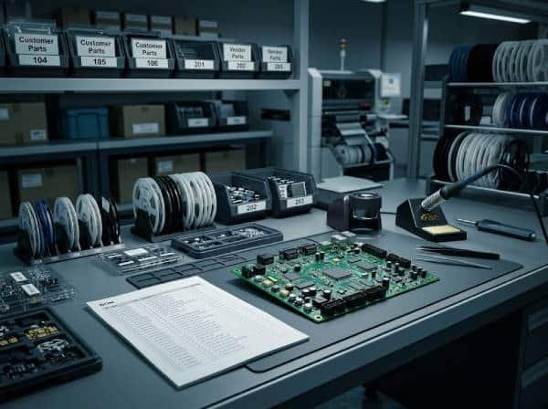 turnkey pcb assembly with components and bom on workstation
