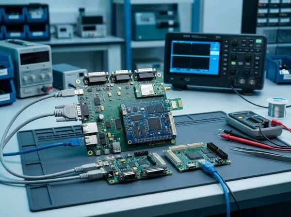 Communication and interface PCB boards with ports, connectors, and control modules