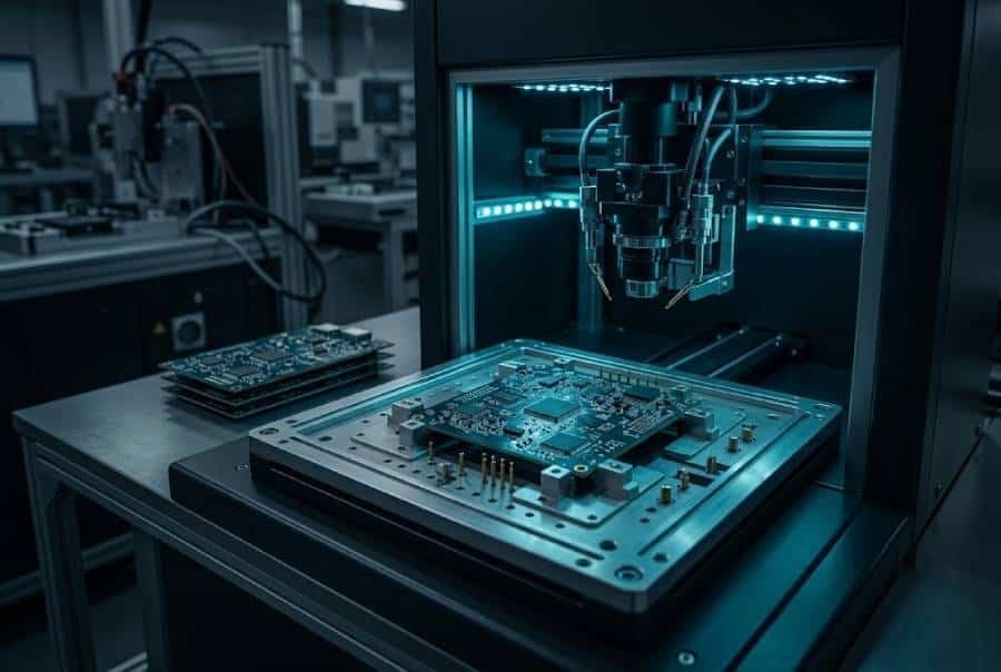 Low volume PCB assembly board under AOI or functional test in a pilot run