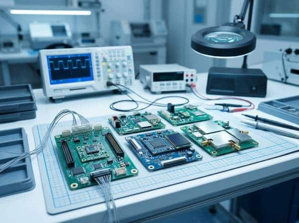 Specialized medical electronics PCB assemblies on a clean precision workbench