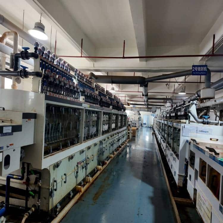 PCBelec's custom PCB fabrication facility featuring advanced automated etching machines for prototype and volume production.