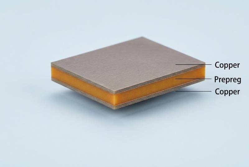 Bare rigid multilayer PCB showing FR-4 laminate and copper layer construction