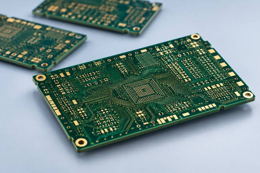 Bare HDI PCB with fine-pitch copper traces, microvias, and high-density interconnect routing for compact industry applications