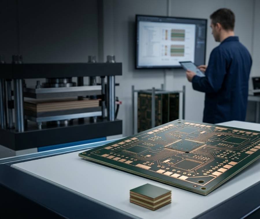 High Tg multilayer PCB fabrication with controlled lamination and quality inspection