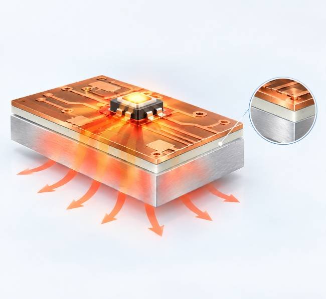 Metal-core PCB structure with copper circuit layer, thermal dielectric and aluminum base for heat dissipation