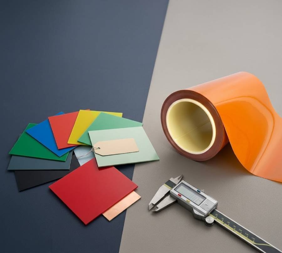 PCB laminate sheet samples and rolled polyimide material for bare circuit board fabrication