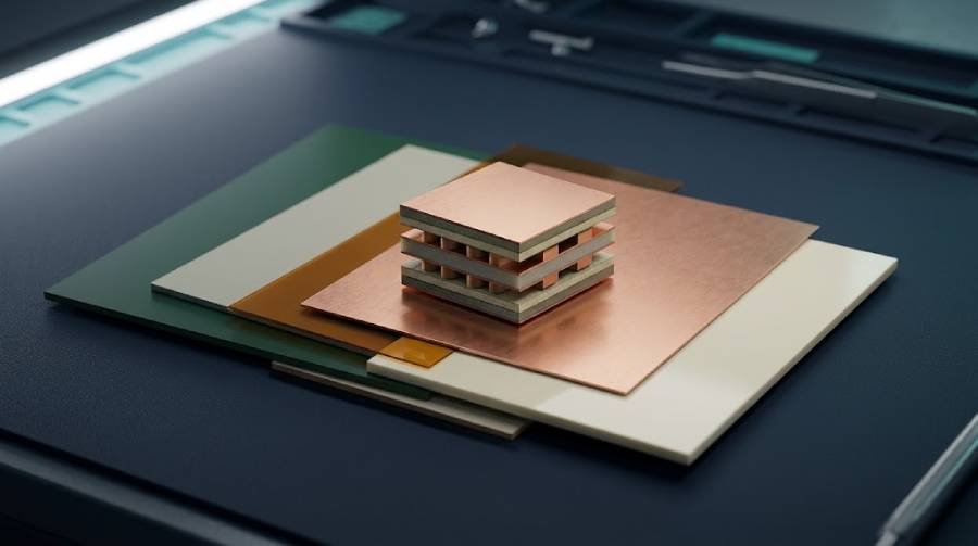 Mixed PCB laminate samples and a hybrid stackup for custom material selection and fabrication planning