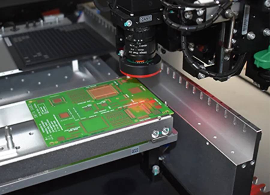 Automated optical inspection equipment checking a bare PCB